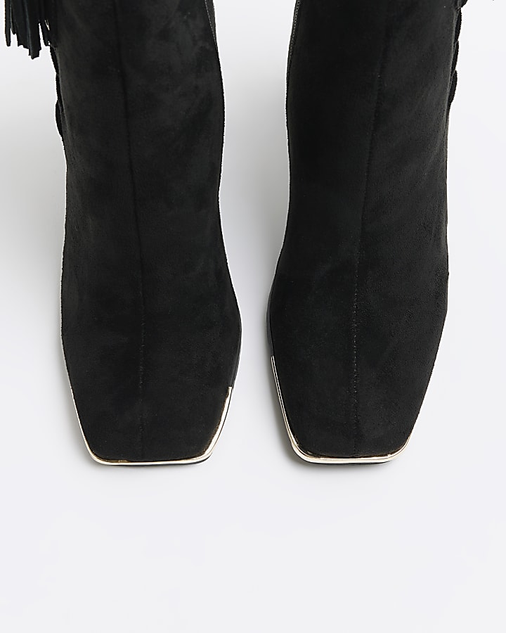 Black suedette lace up detail heeled boots