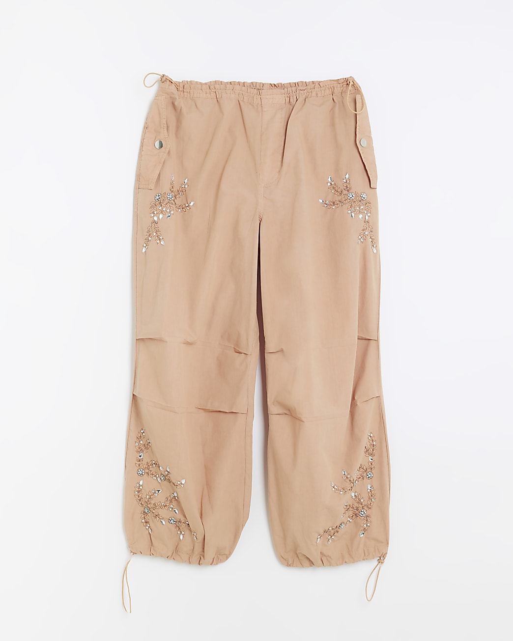 Orange embellished parachute trousers