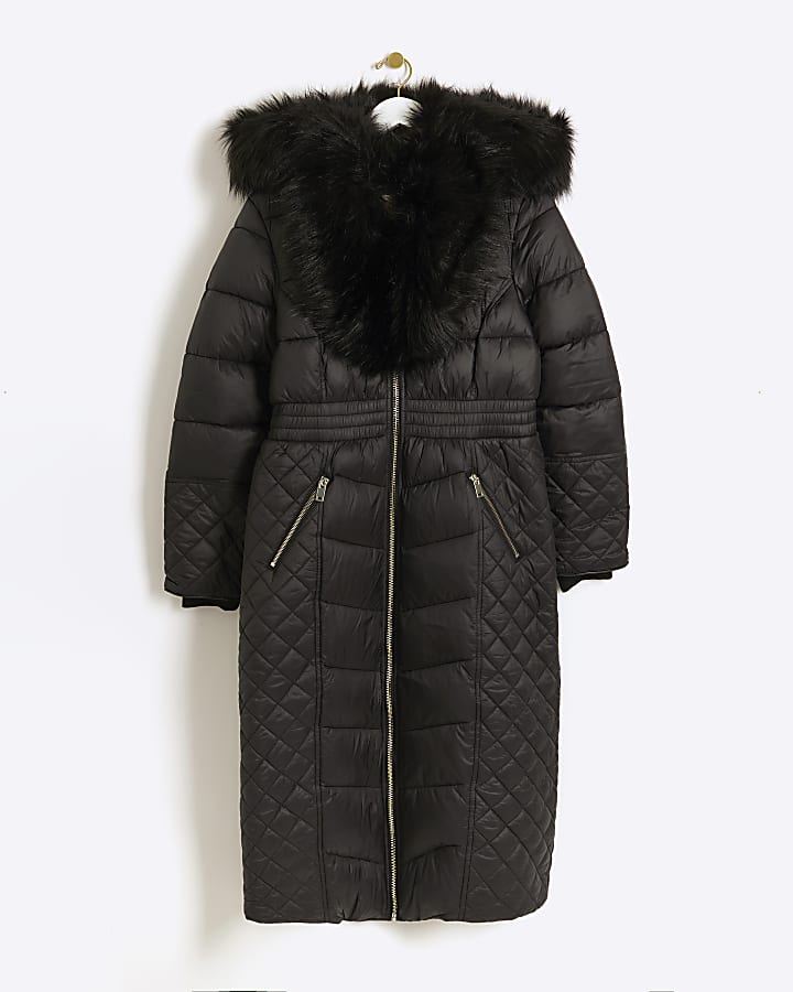 Black faux fur collar padded jacket