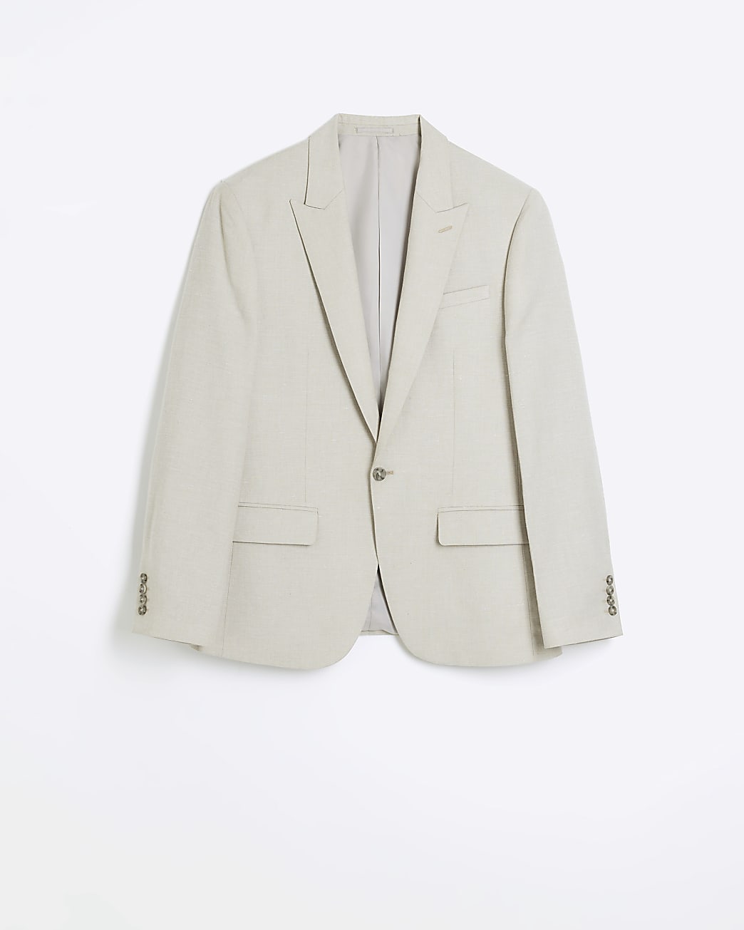 Stone slim fit linen blend suit jacket