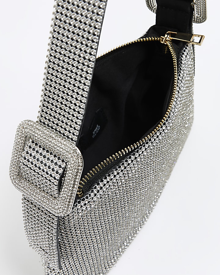 Silver embellished buckle shoulder bag