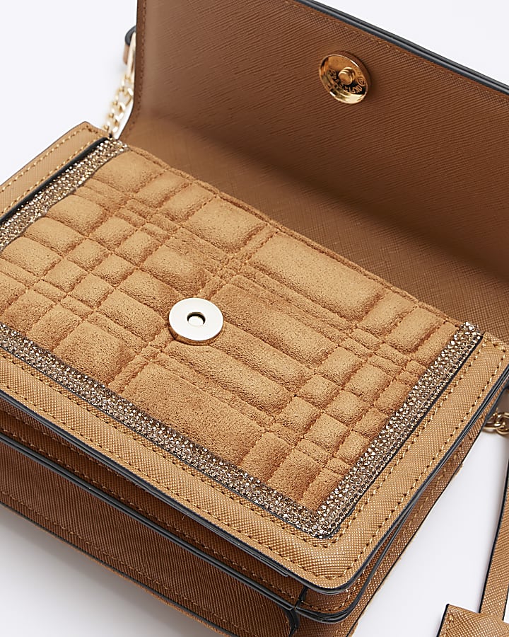 Brown diamante trim shoulder bag