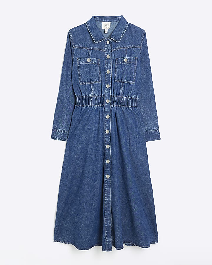 Blue denim shirt midi dress