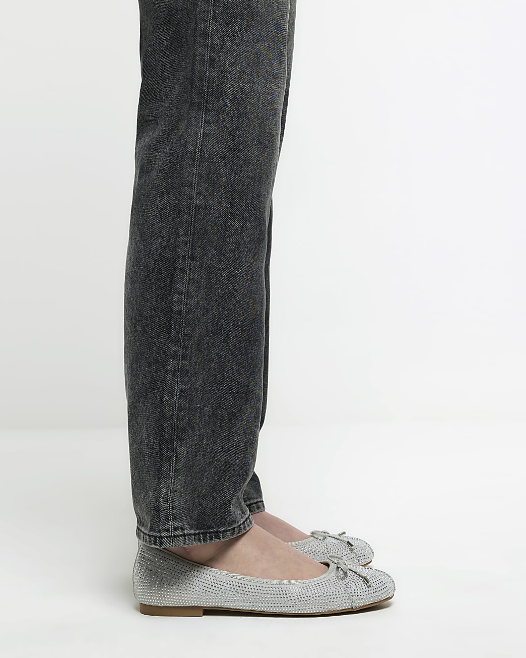 Silver regular bow tie ballet pumps
