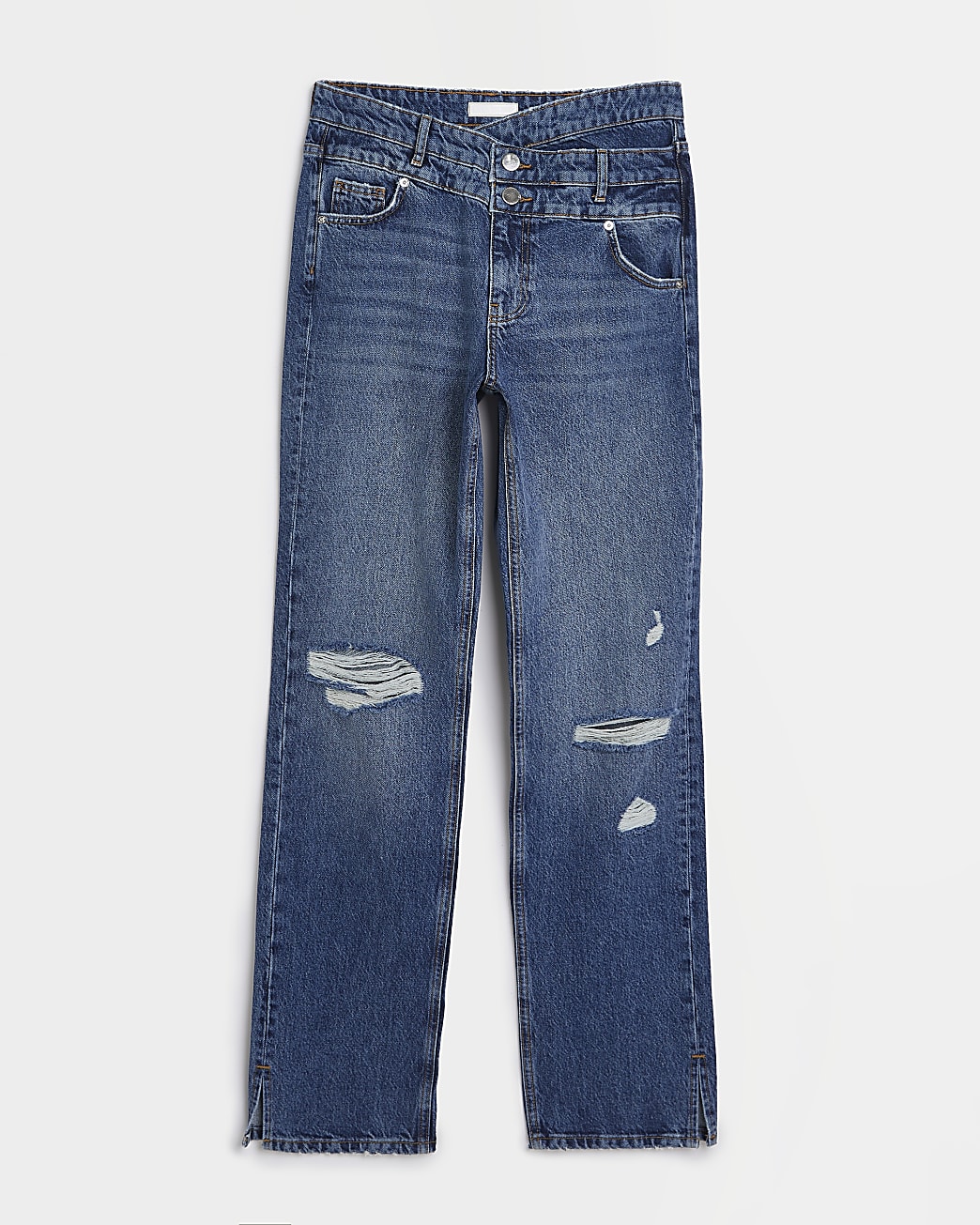 Blue ripped high waisted straight leg jeans