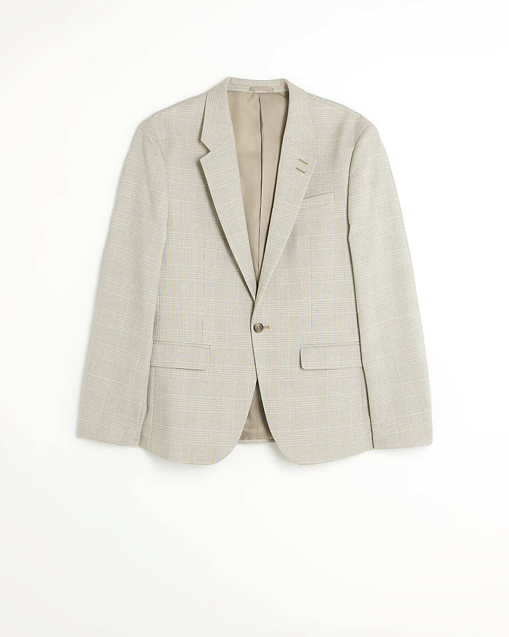 Beige slim fit check suit jacket