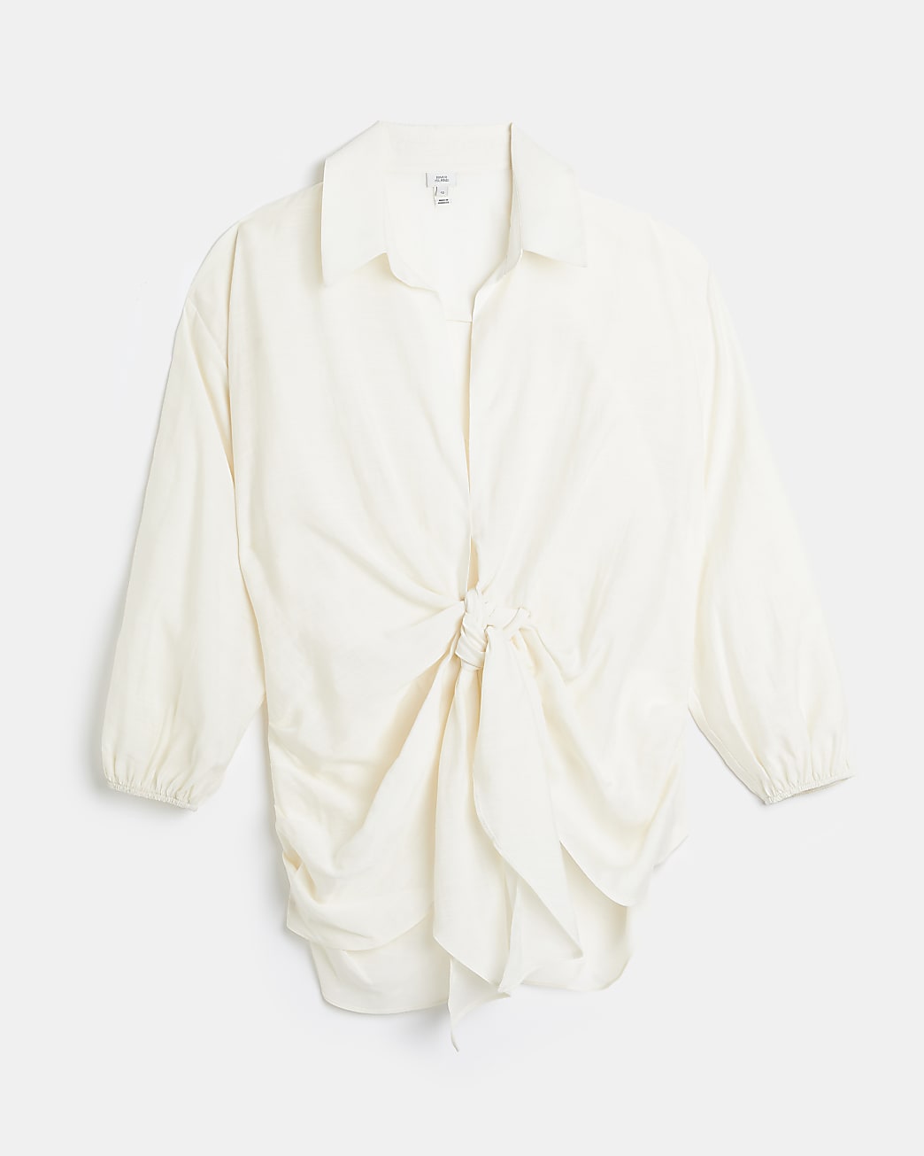 Cream satin tie front long sleeve shirt