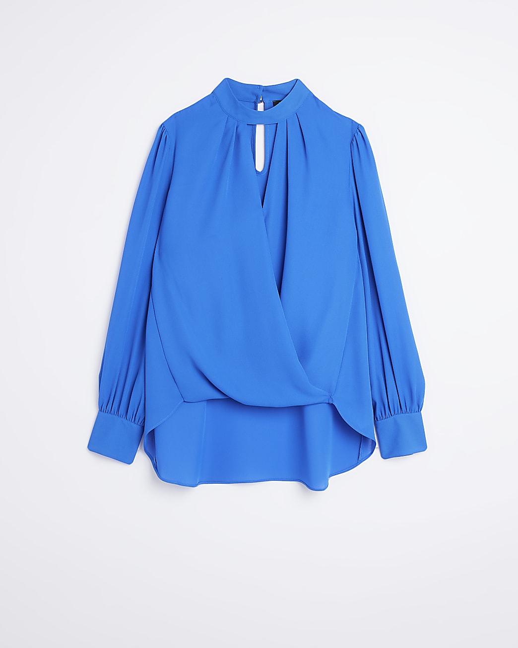 Blue wrap long sleeve blouse