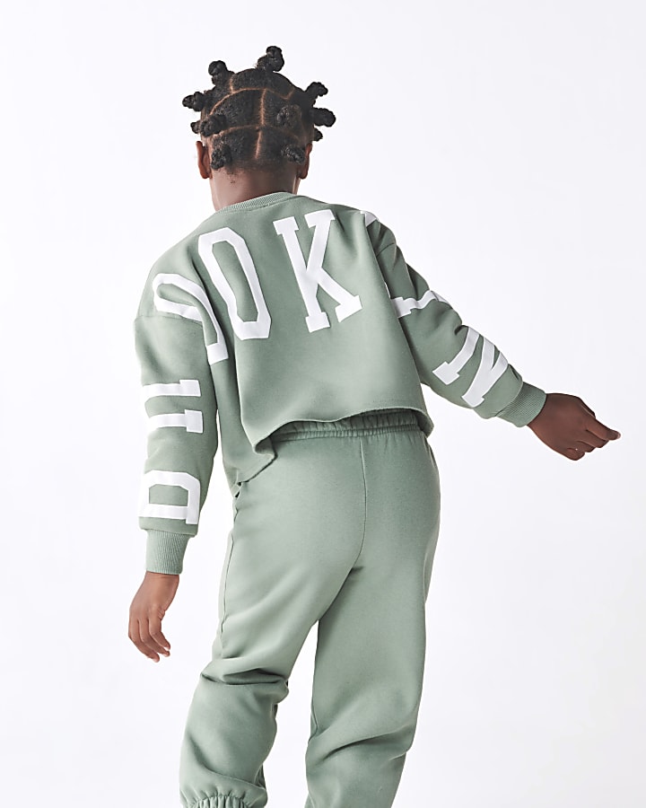 Girls khaki crop sweatshirt and joggers set