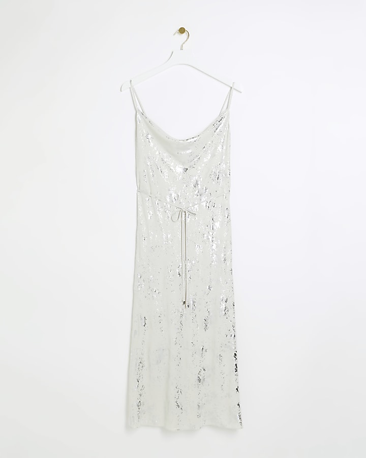 Silver foil detail slip midi dress