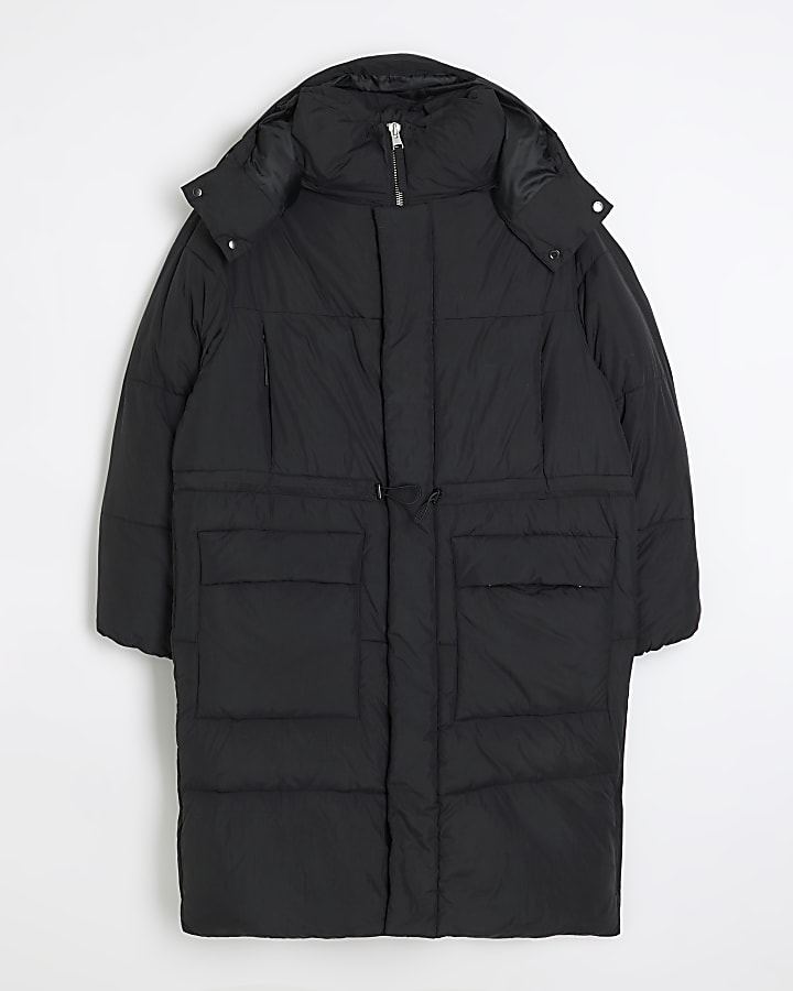 Black regular padded longline parka jacket