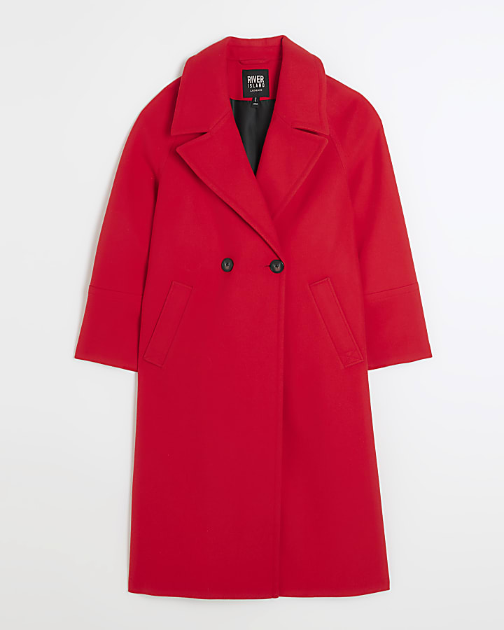 Red wool blend oversized coat
