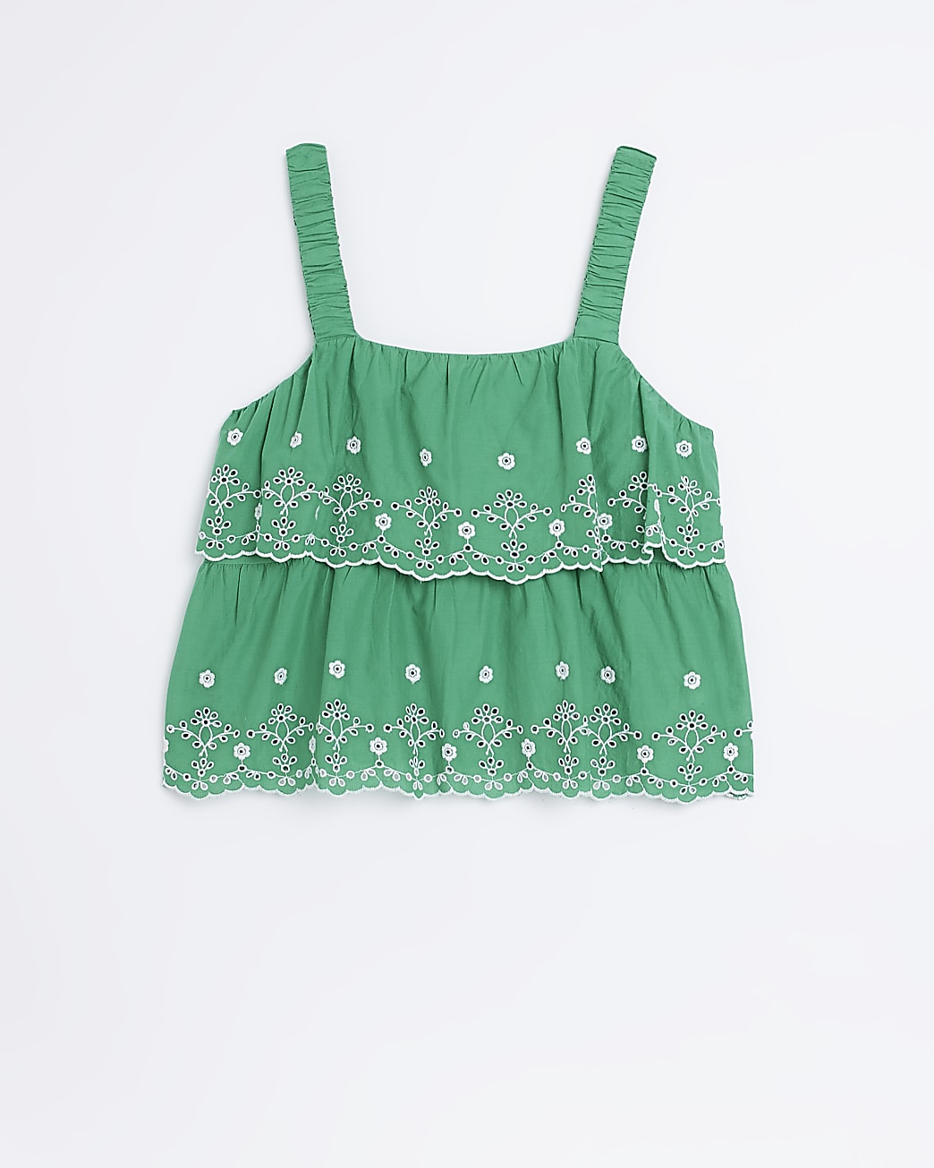 Green broderie layered cami top