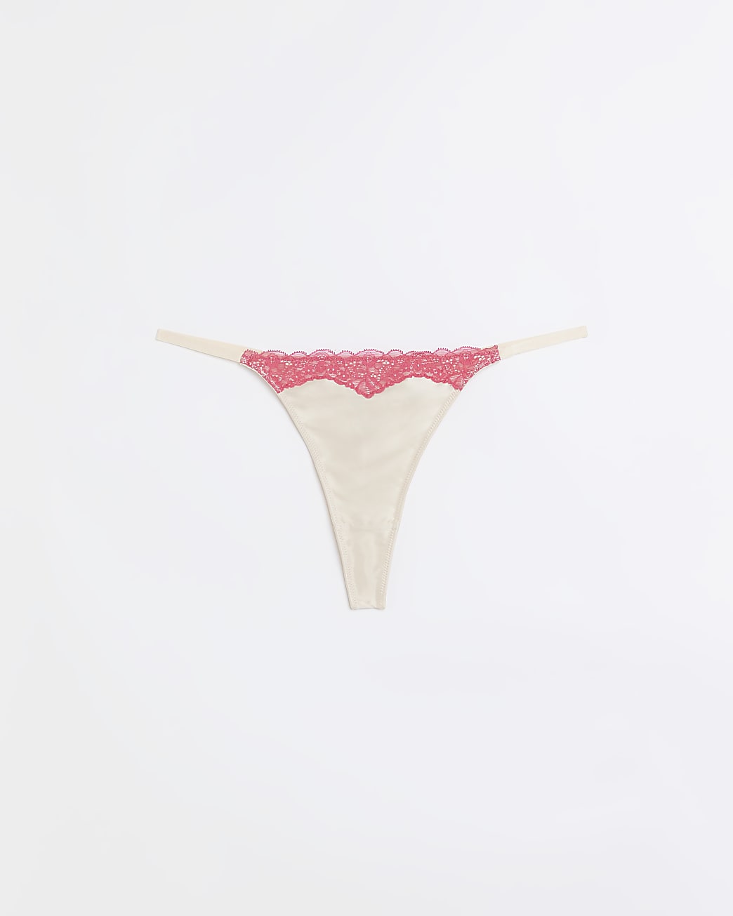 Cream satin lace trim thong