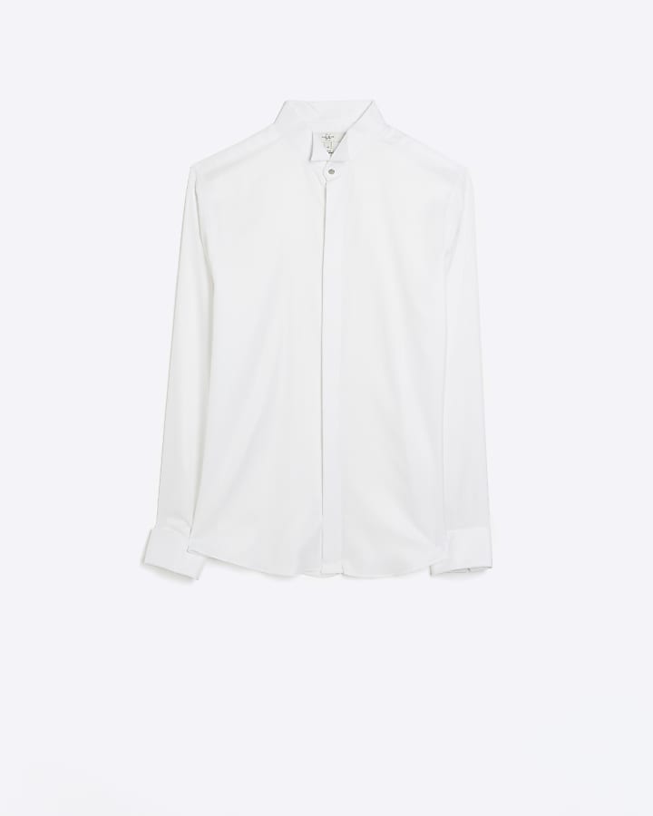 White slim fit wing collar smart shirt
