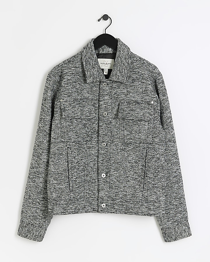 Grey regular fit wool blend trucker jacket