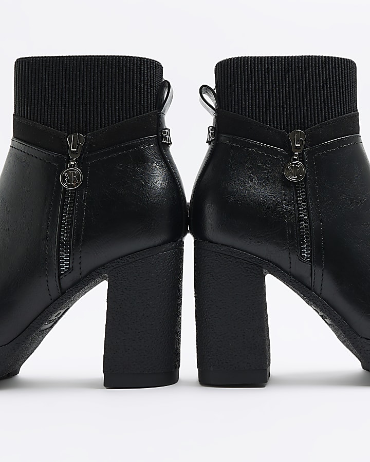 Black side zip heeled ankle boots