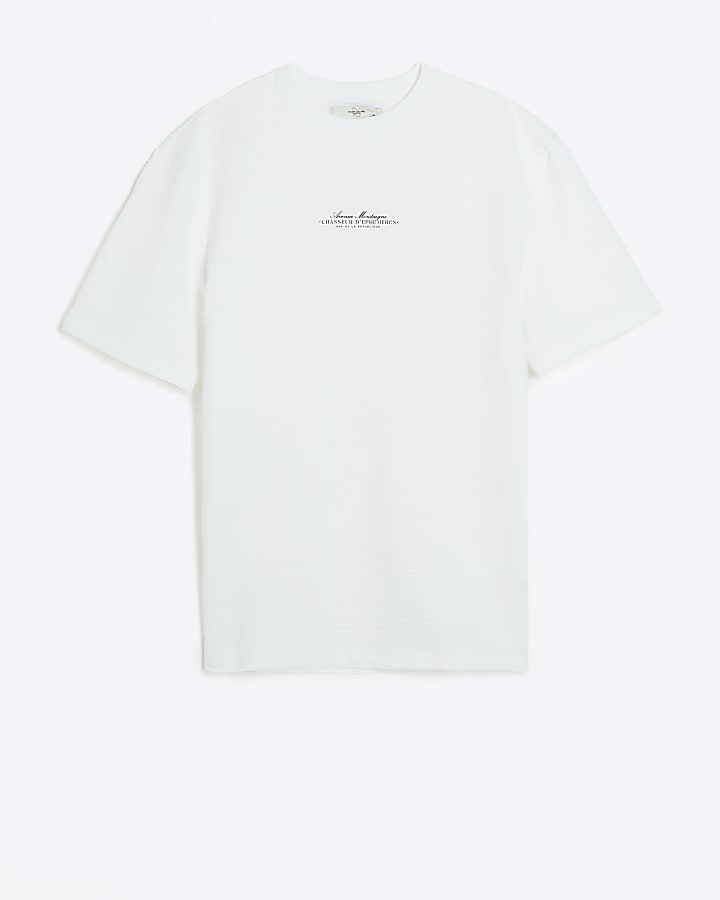 White regular fit seersucker graphic t-shirt