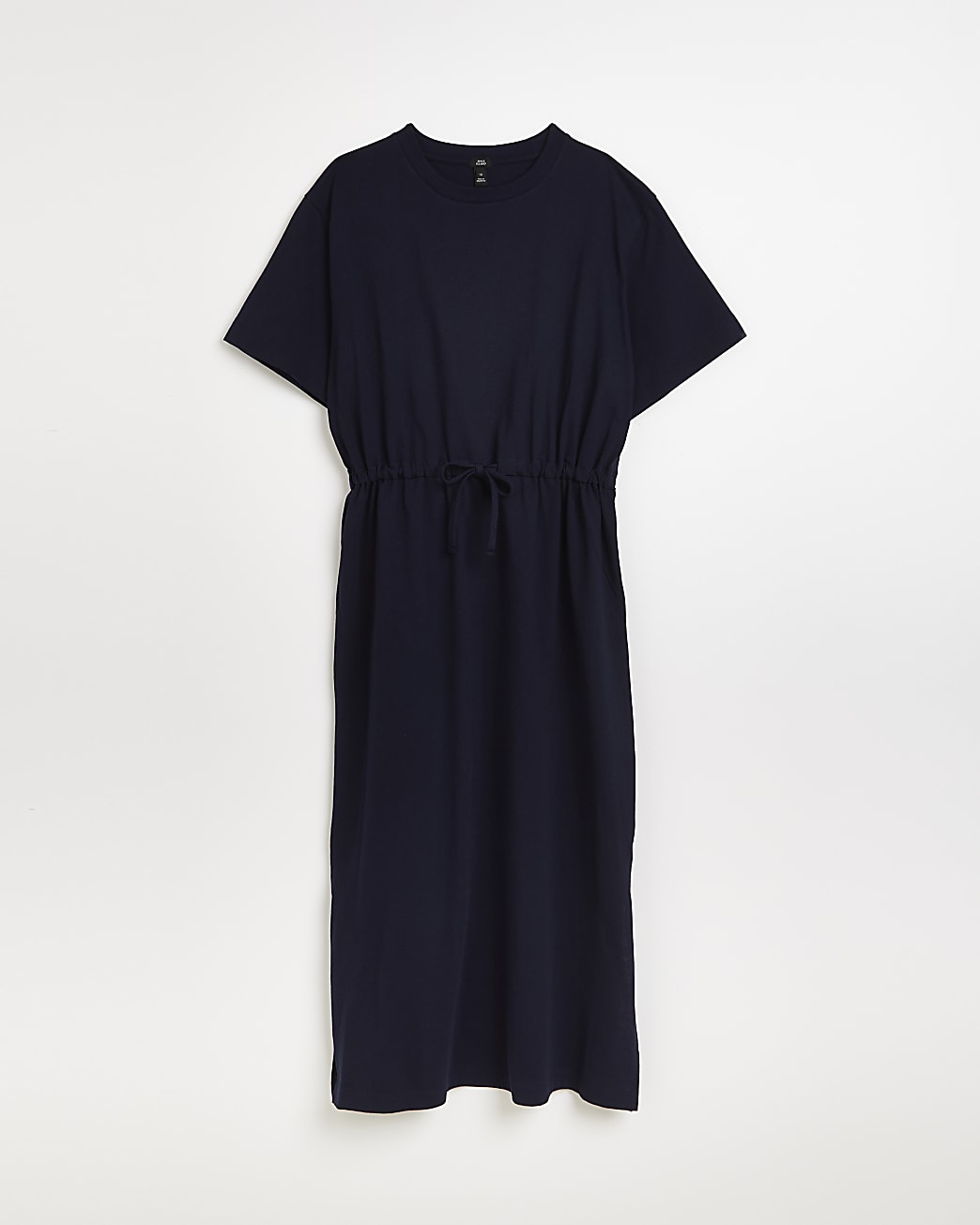 Navy drawstring jersey t-shirt midi dress