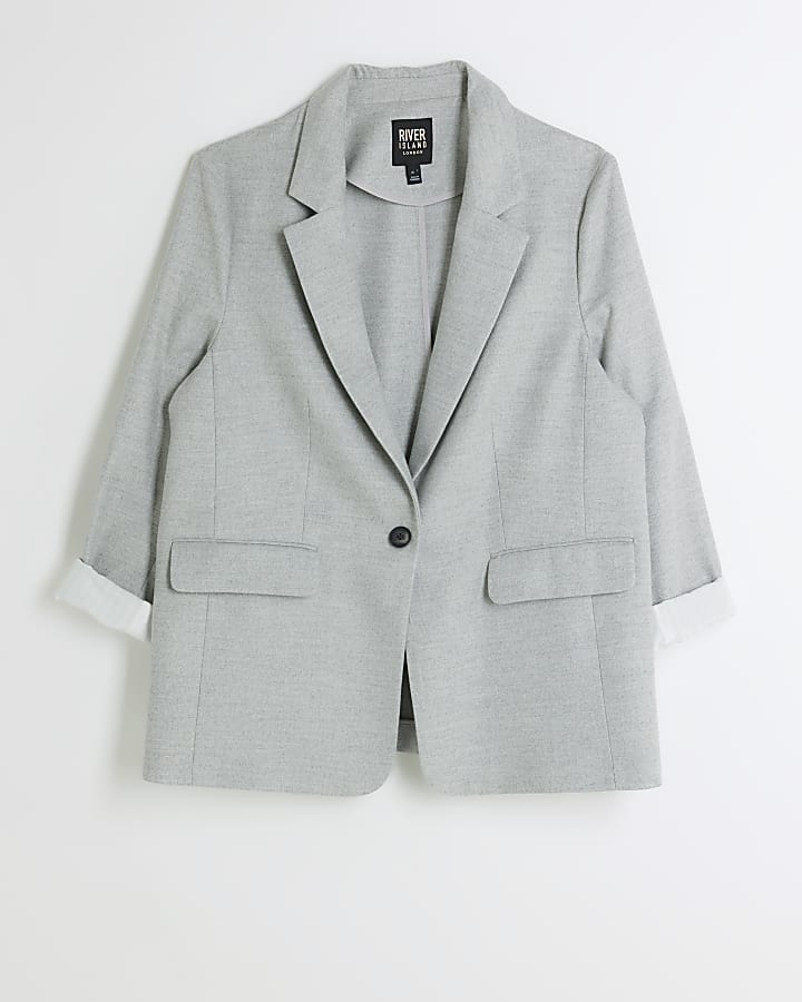 Plus grey rolled sleeve blazer