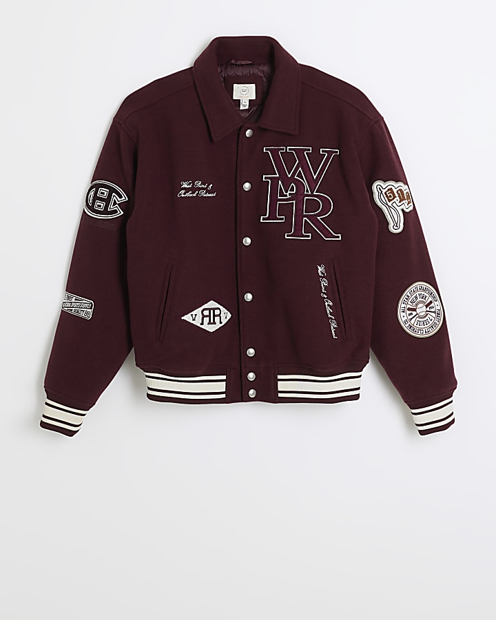 Red regular fit varsity bomber jacket