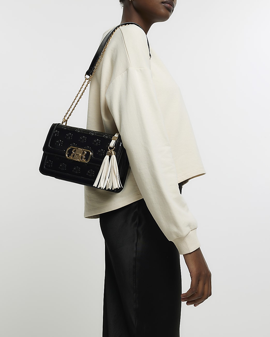 BLACK RR MONOGRAM PATENT BAG