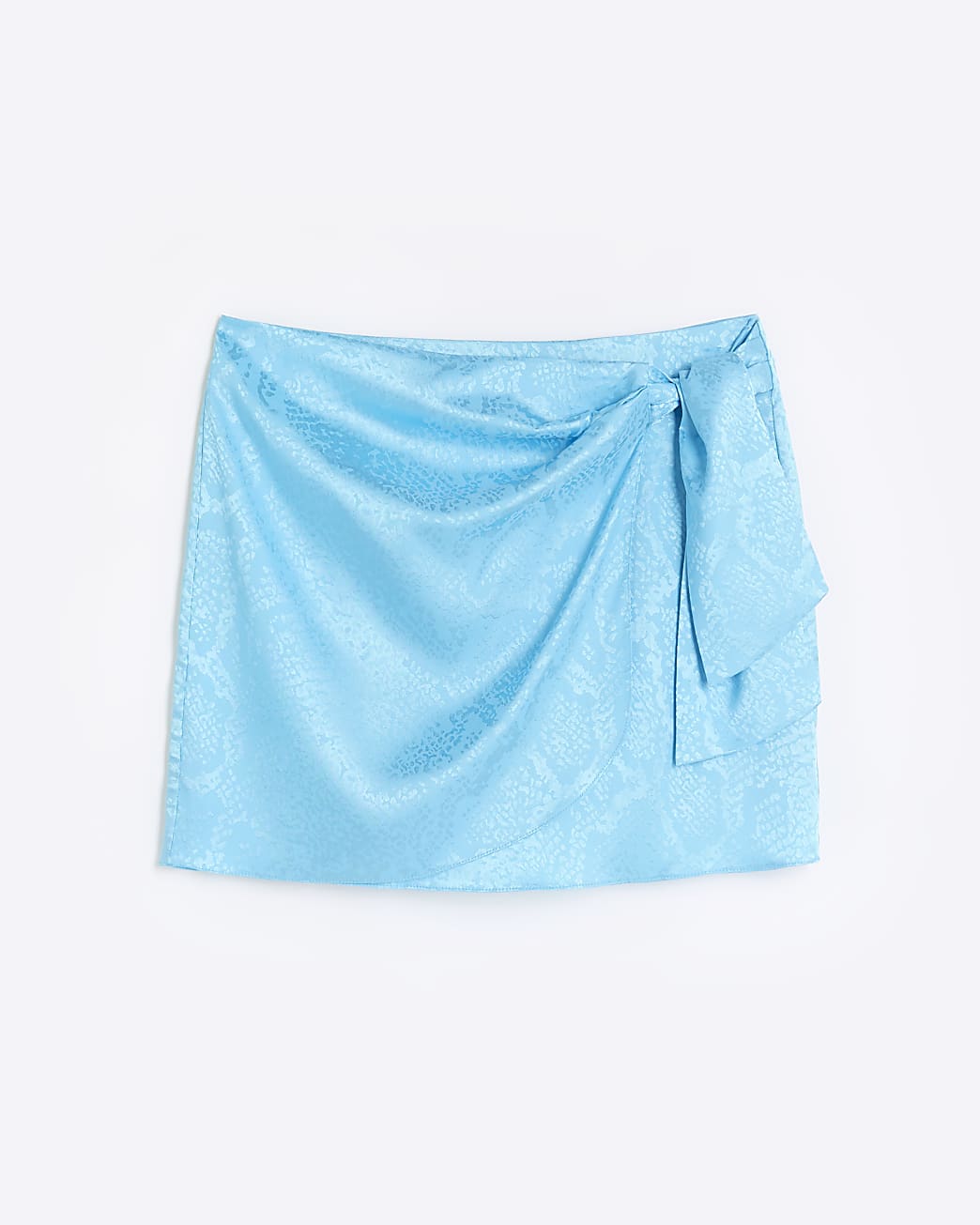 Blue Jacquard Wrap Tie Mini Skirt