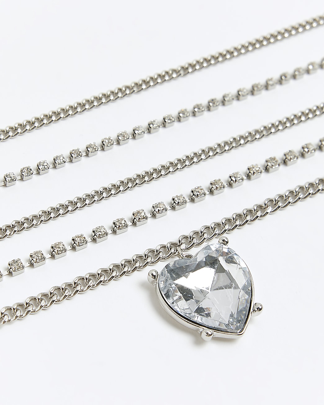 Silver Heart Chain Multi Choker necklace