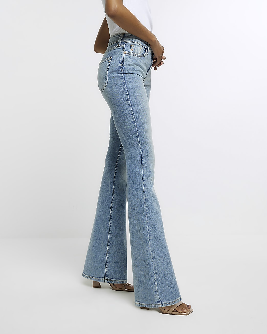 Blue high waisted flared jeans
