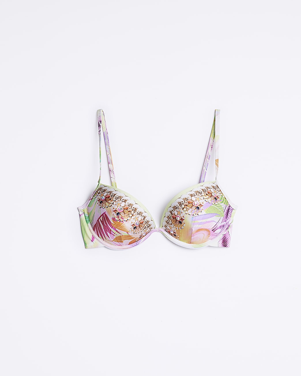 Yellow embellished balconette bikini top