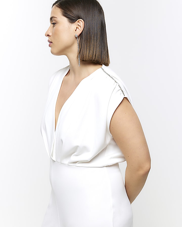 Plus cream embellished jumpsuit