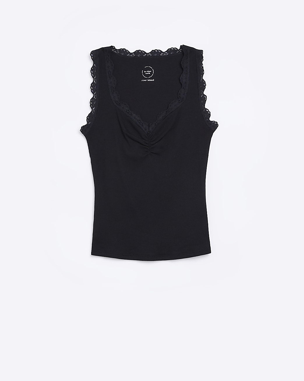 Black ruched lace trim vest