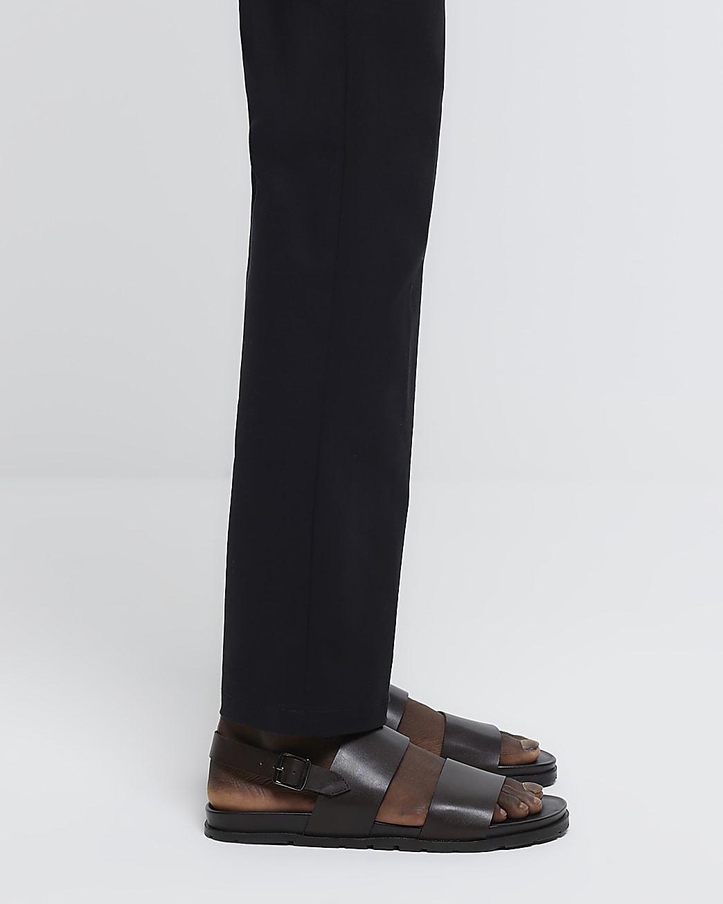 Brown leather double strap sandals