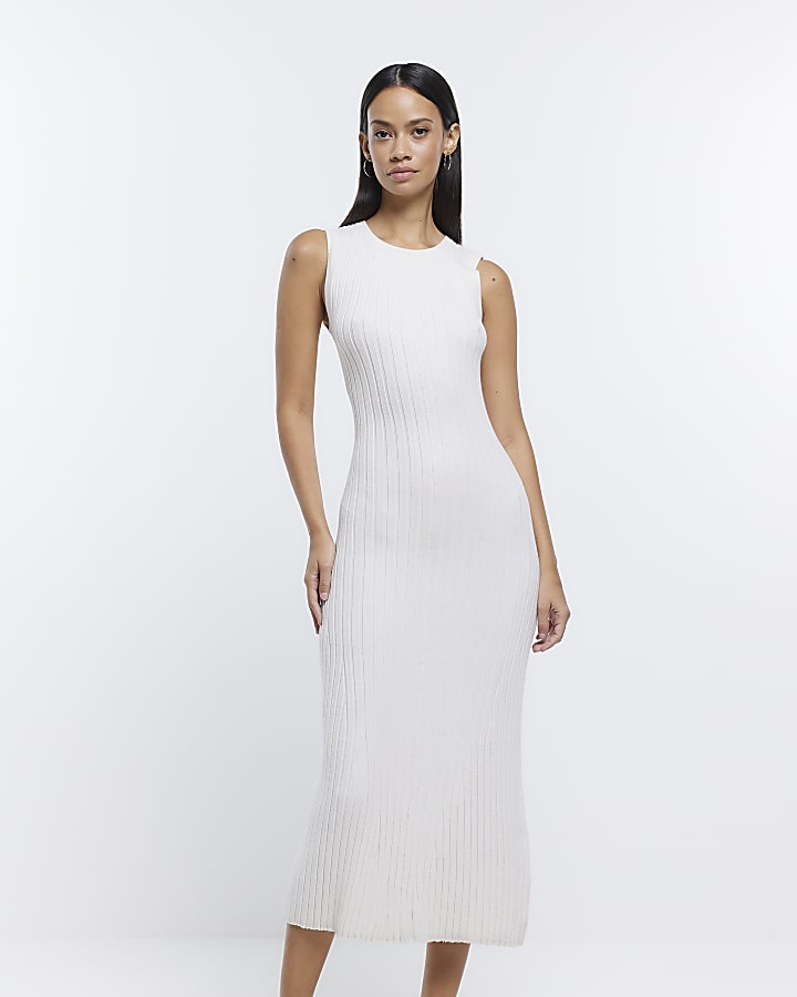 Cream Knitted Midi Dress