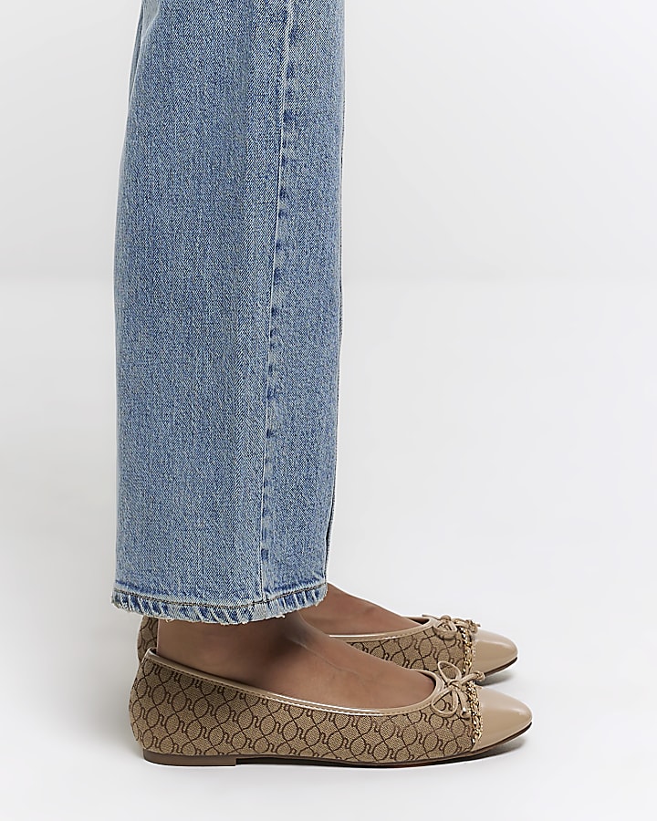 Brown wide fit bow ballet shoes