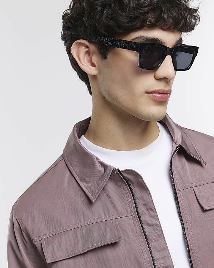 Purple regular fit Nylon Zip shacket