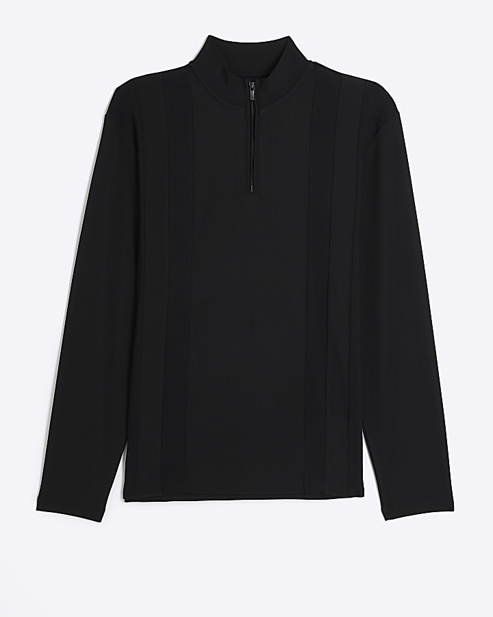 Black slim fit colour block funnel polo