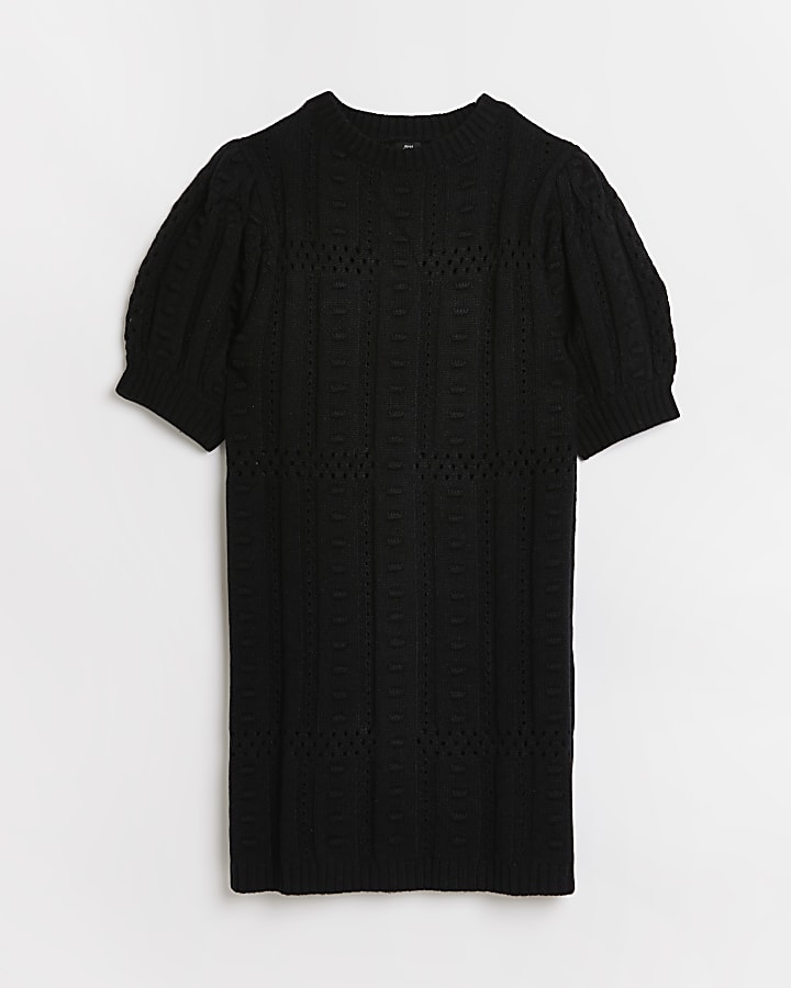 Black textured knit bodycon mini dress