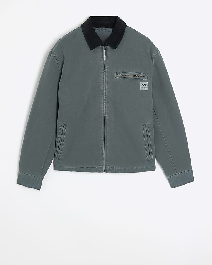 Washed green regular fit canvas jacket