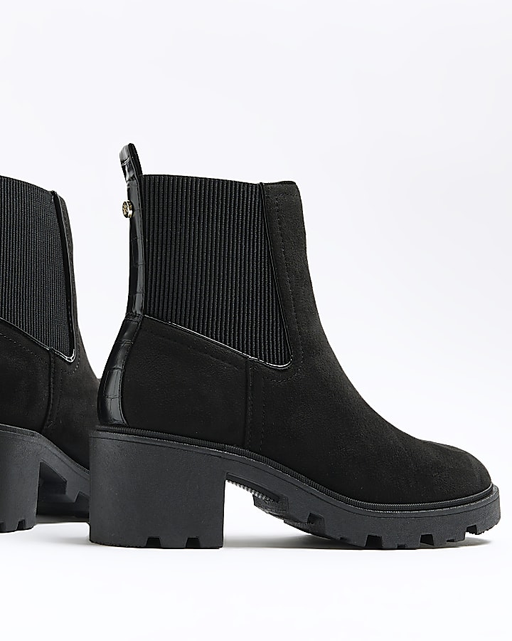 Black suedette block heel boots