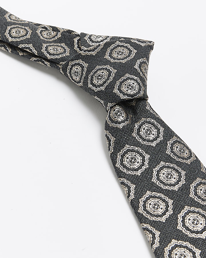 Grey textured geometric tie