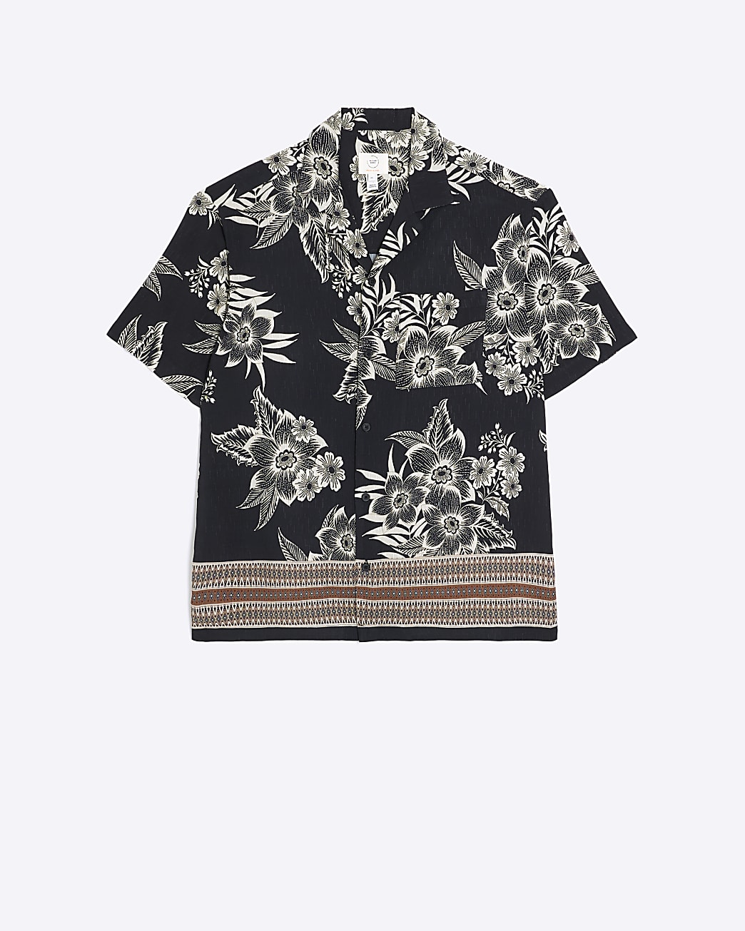 Black regular fit floral print shirt