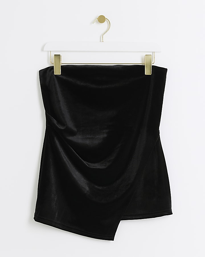 Black velvet asymmetric bandeau top