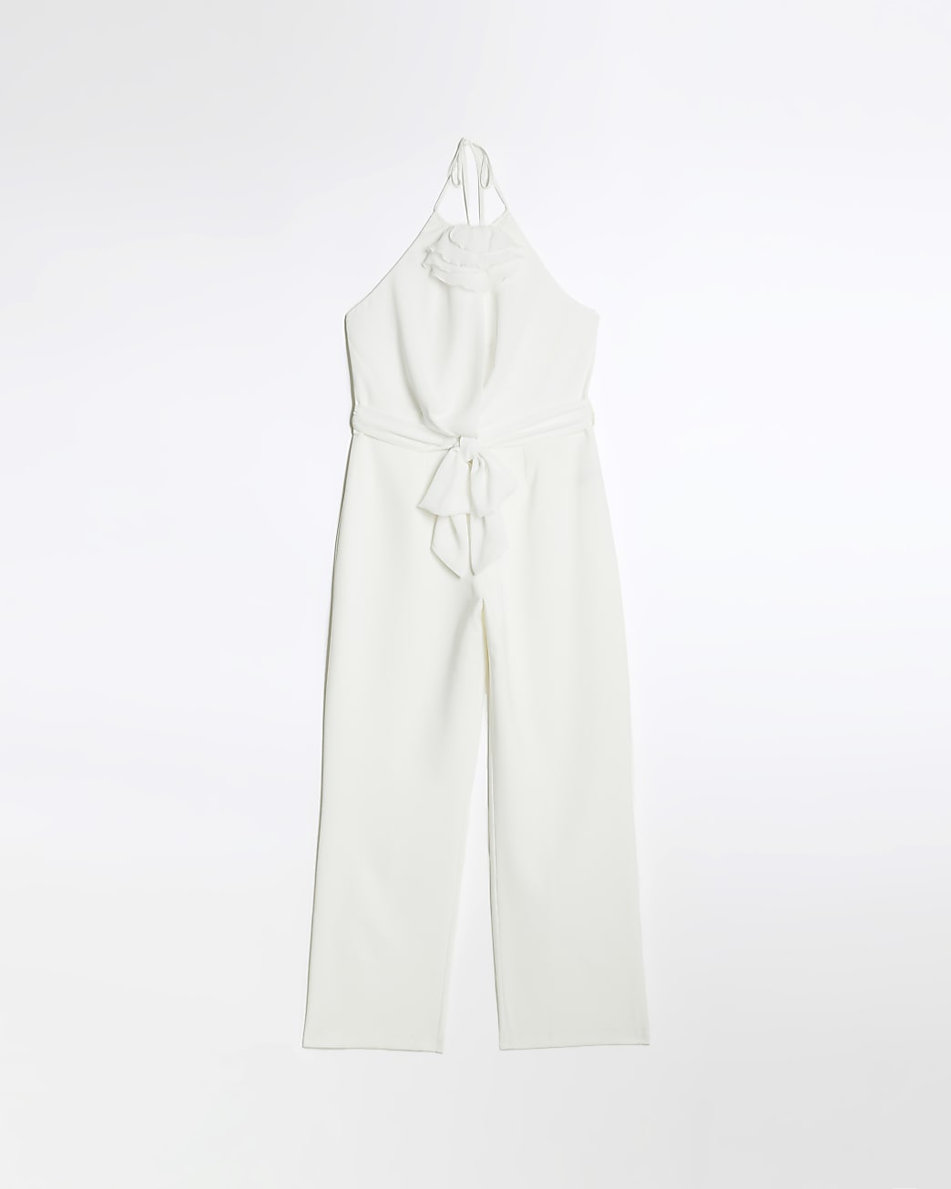 White corsage halter neck jumpsuit