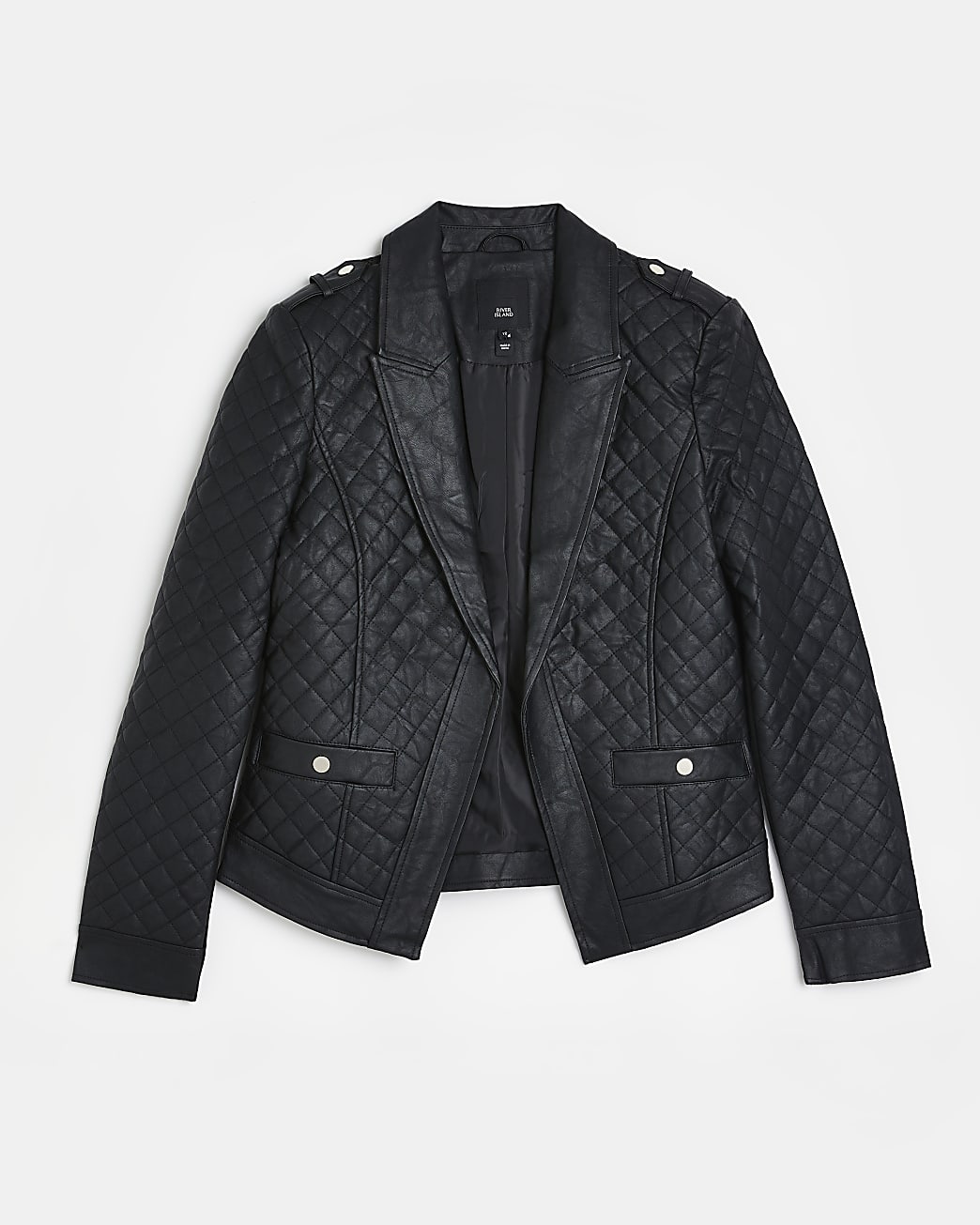 Black faux leather quilted blazer