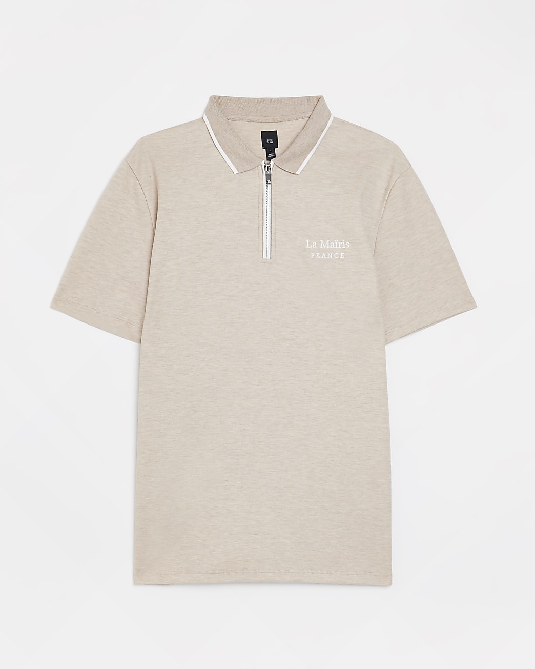 Ecru slim fit embroidered short sleeve polo