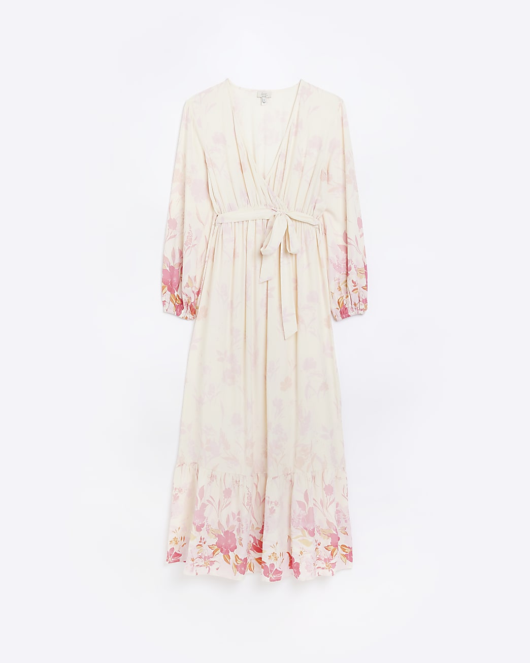 Maternity pink front wrap floral maxi Dress