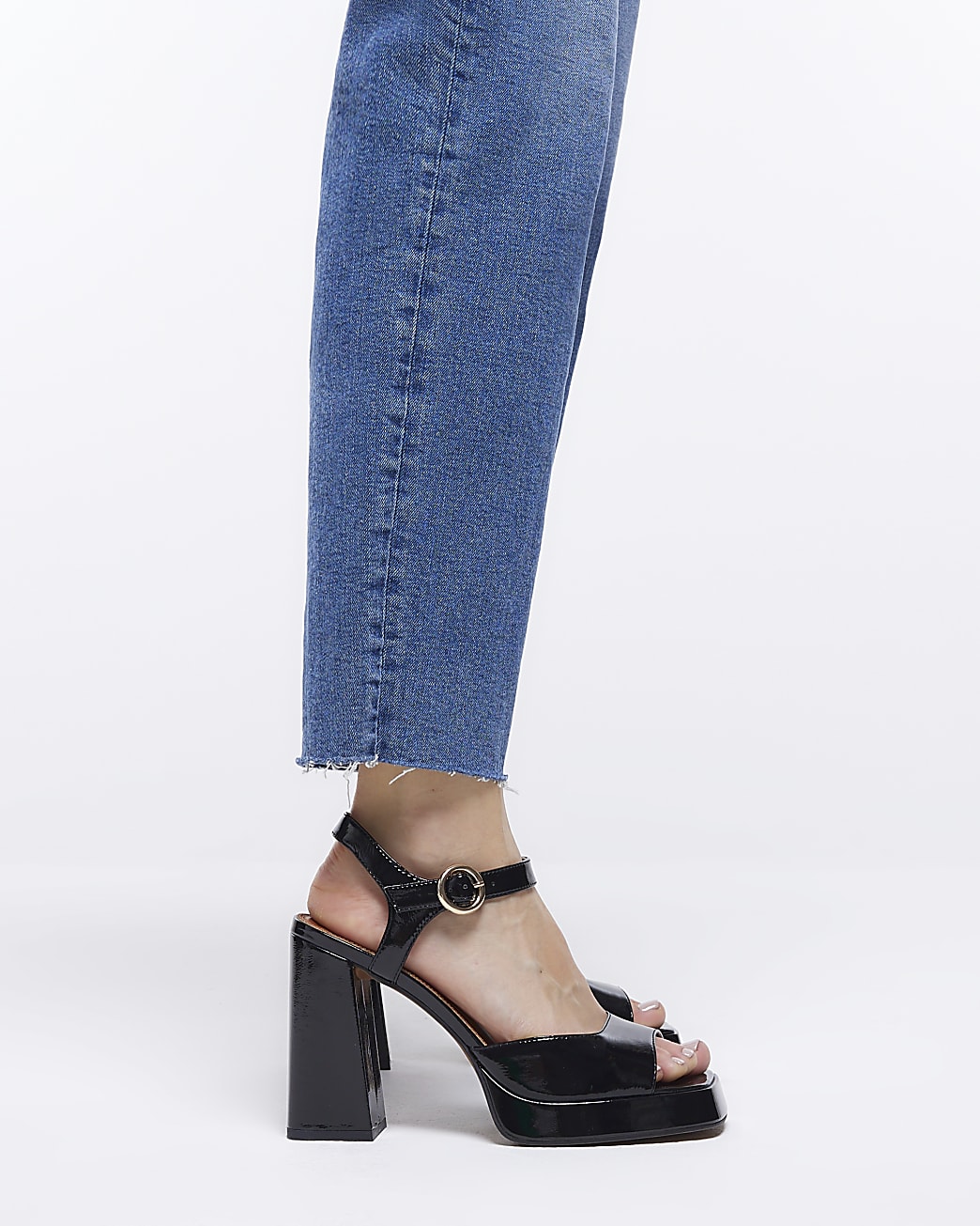 Black platform heeled sandals