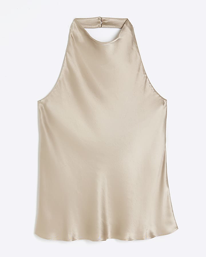 Gold satin halter neck top