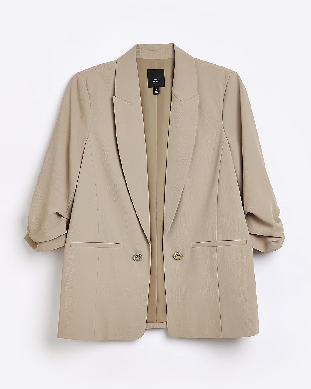 Beige ruched sleeve blazer